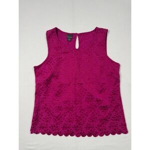 Floral Lace Covington Sleeveless NWT Tank Top Women Large Magenta Scalloped Hem